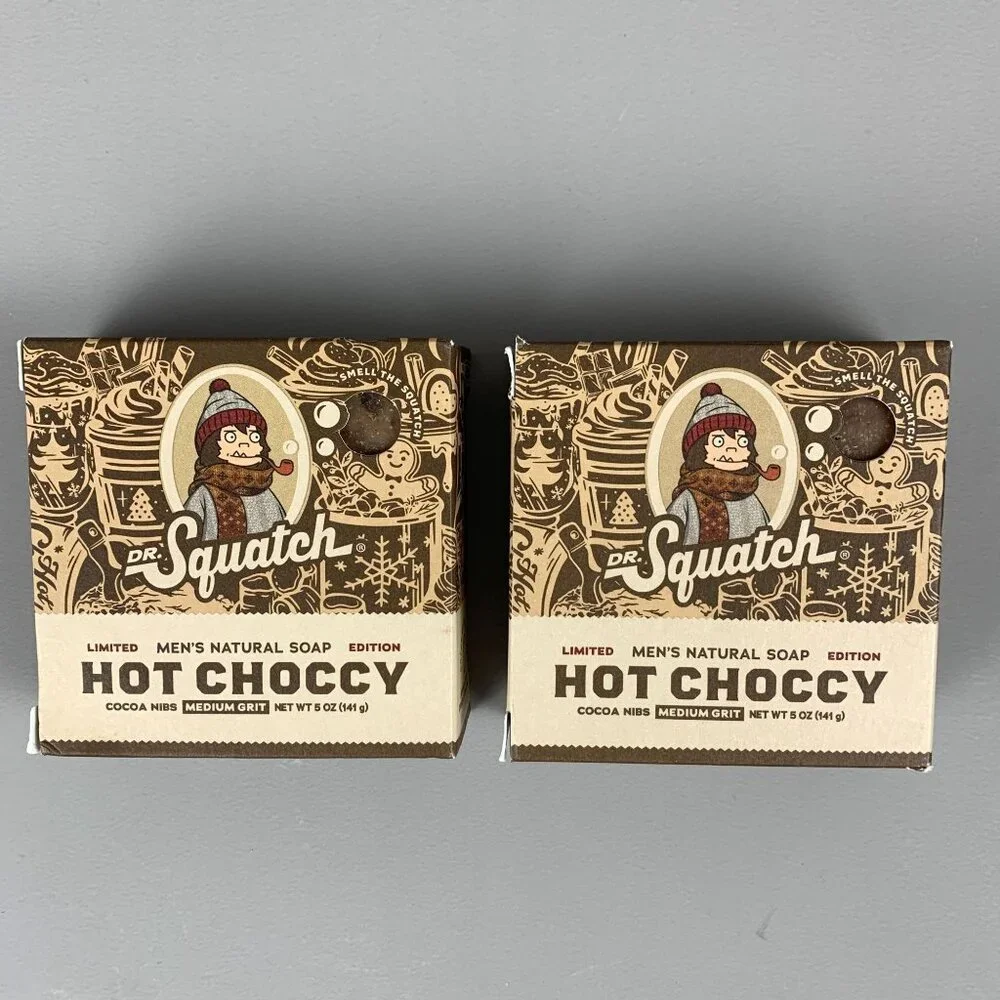 Set of 2 Dr Squatch Hot Choccy Mens Soap W/ Cocoa Nibs Med Grit New Ltd Edition